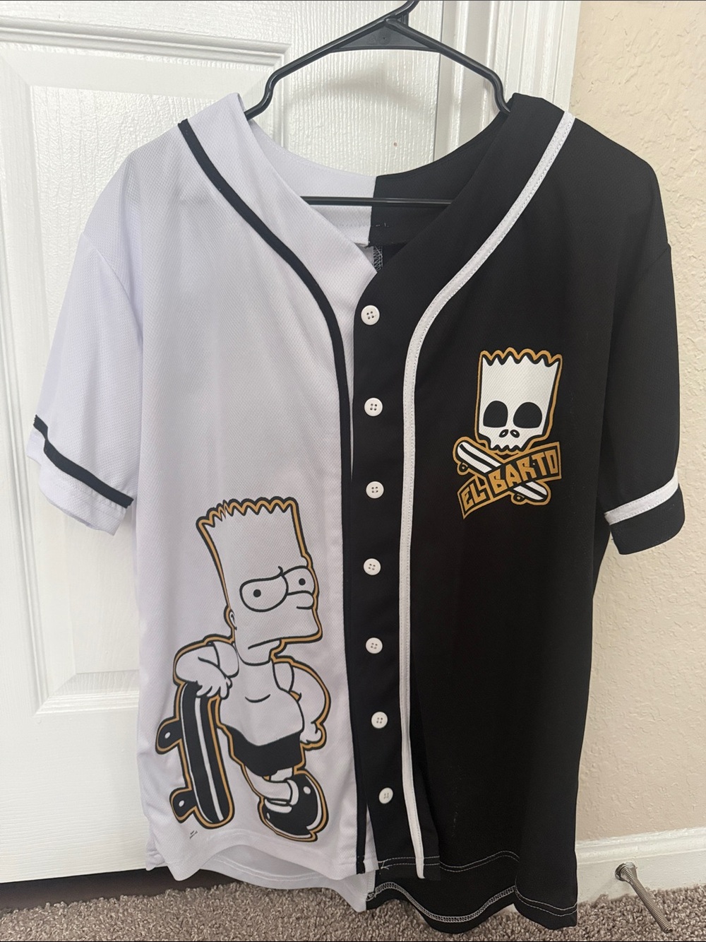 Black & White Baseball Tee with Bart Simpson Graphic
